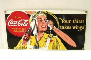 Retro Sign Enamelled Metal - Coca-Cola Airwoman